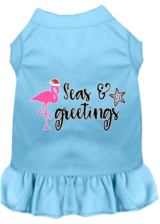 Seas and Greetings Screen Print Dog Dress Baby Blue XS